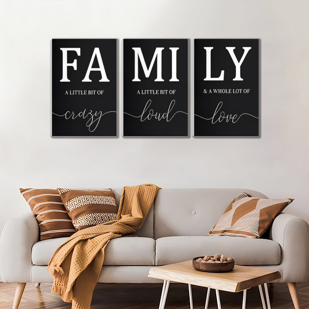 Creative Letter Family Pattern,Triple Frameless Canvas Painting.