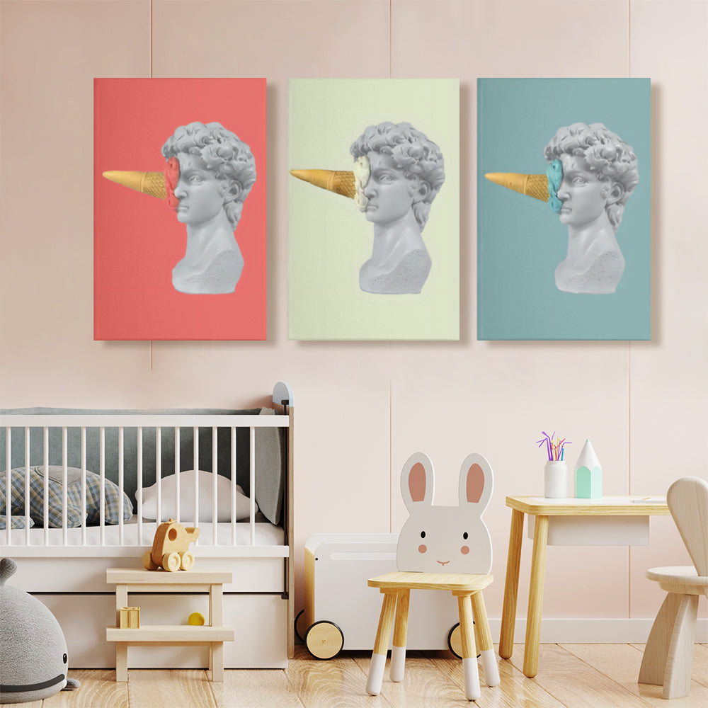 Ice Cream Sculpture Creative Pattern Design,Triple Frameless Canvas Painting.