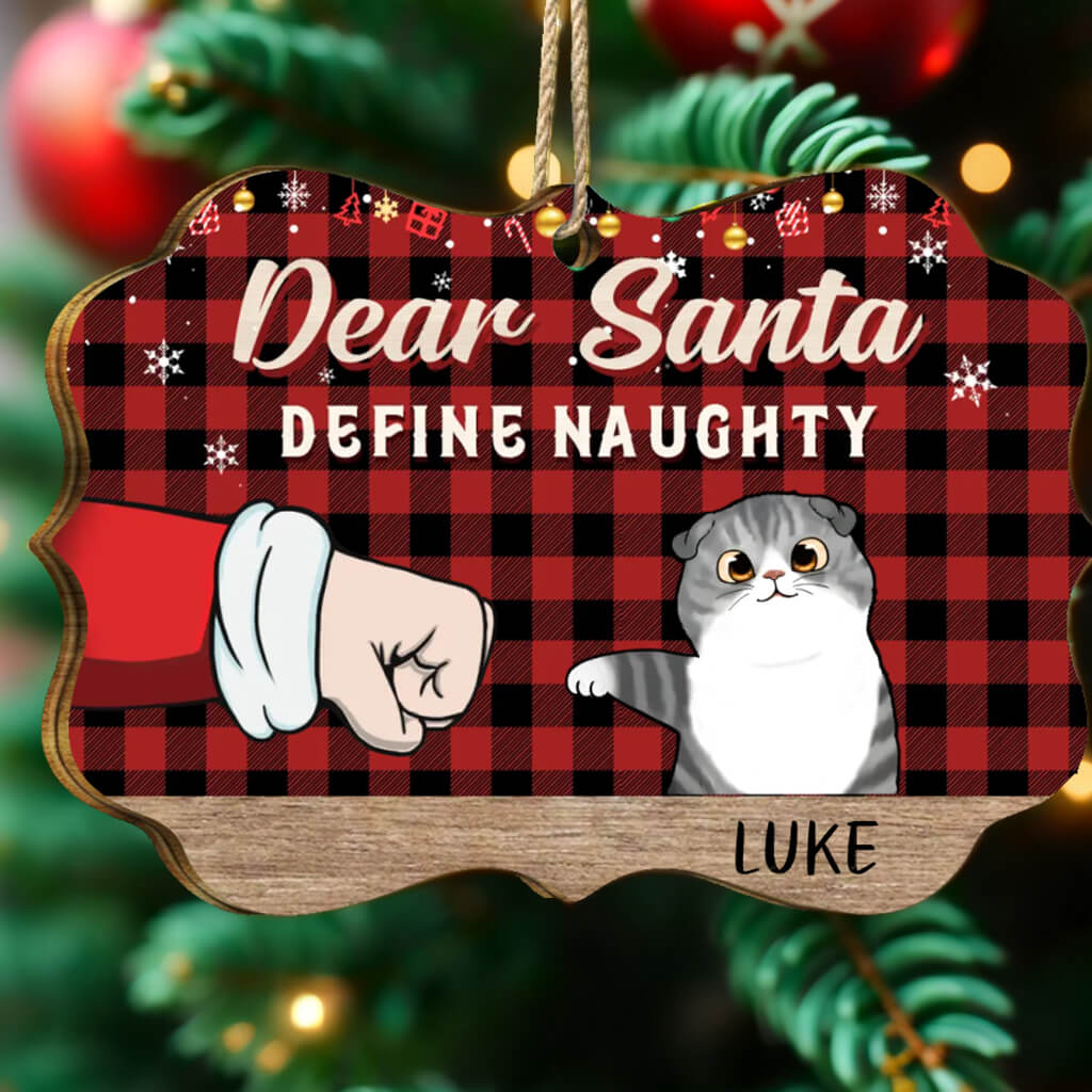 Dear Santa, Define Naughty - Cat Personlized Custom MDF, Aluminum Christmas Decorations - Christmas Gift For Pet Lovers, Pet Owners