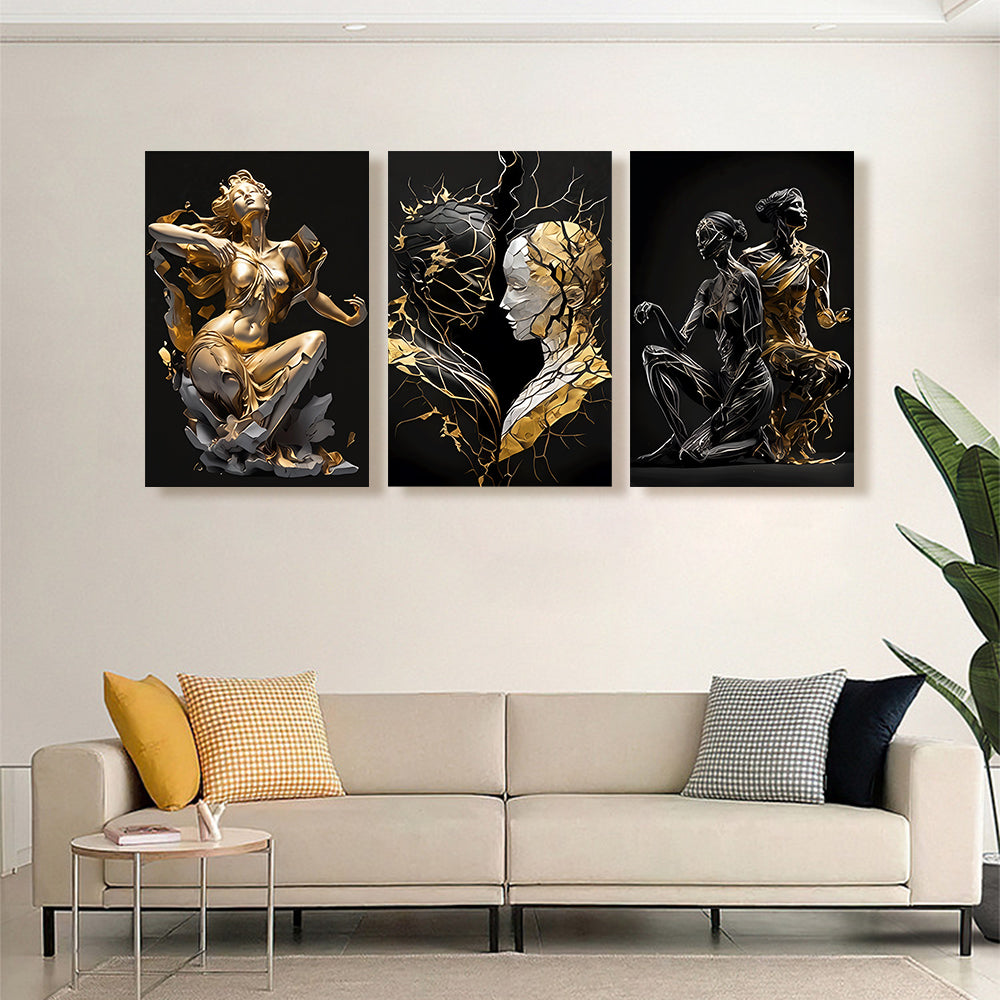 Creative Abstract Design,Triple Frameless Canvas Painting.