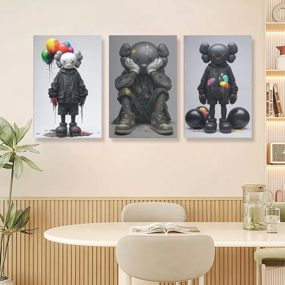 Fashion Bear Creative Design,Triple Frameless Canvas Painting.