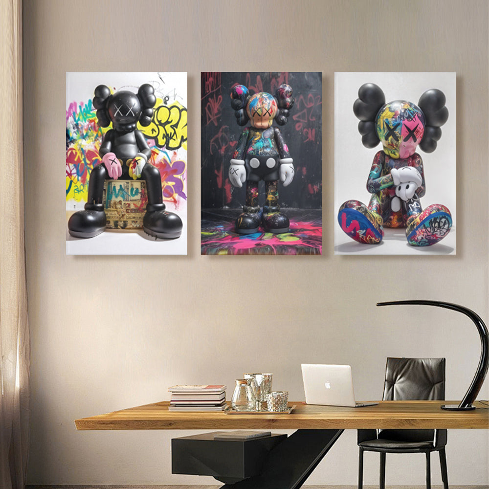 Colorful Bear Creative Pattern Design,Triple Frameless Canvas Painting