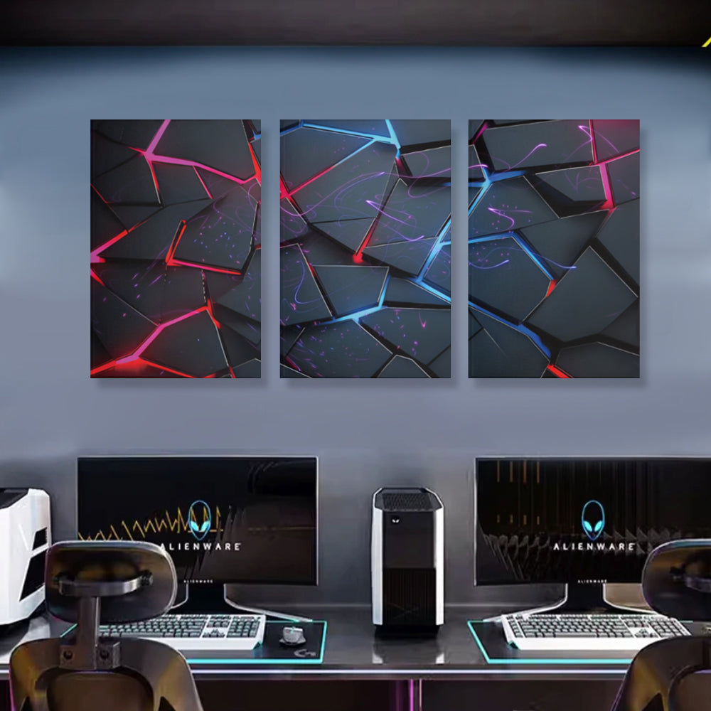 Blocky Technology Style,Triple Frameless Canvas Painting