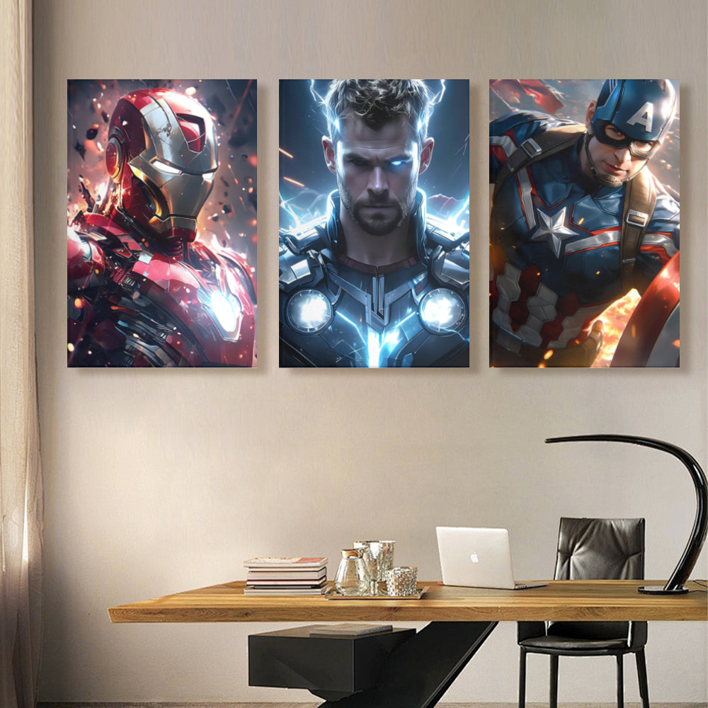 Cool Character Pattern,Triple Frameless Canvas Painting.