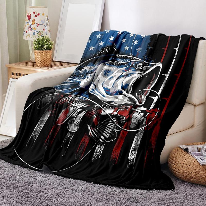 Colorful Fish & American Flag Soft Warm Cozy Throw Napping Blankets