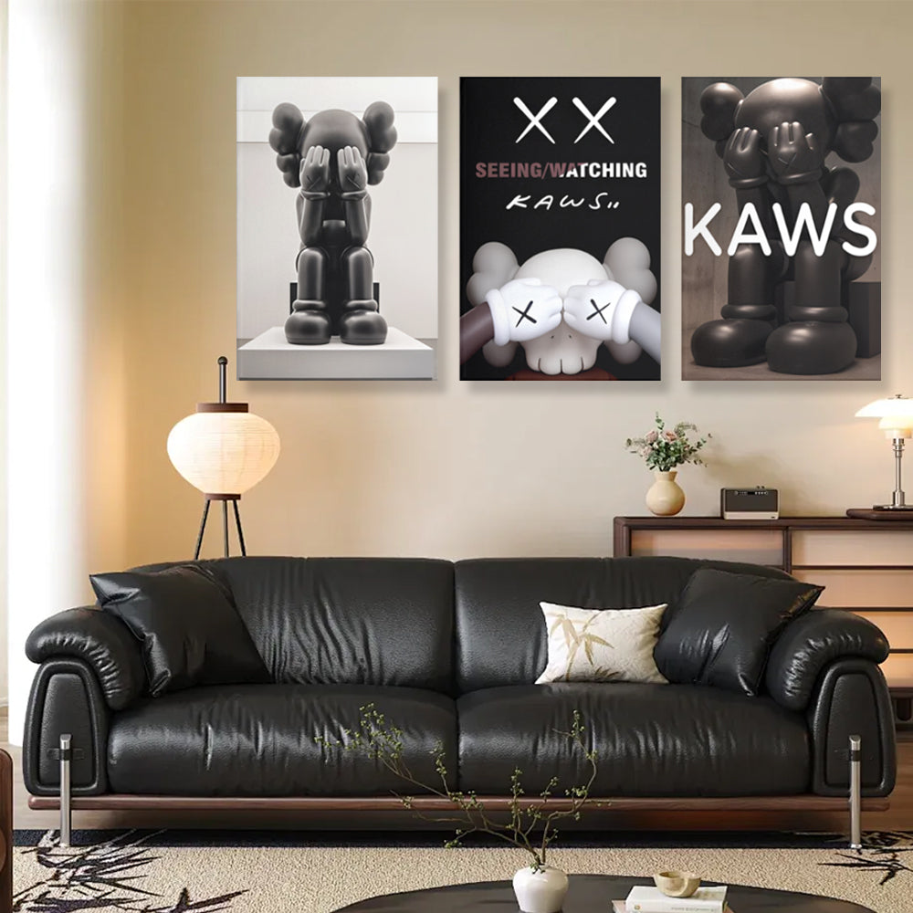Cute Bear Covering Face,Triple Frameless Canvas Painting.