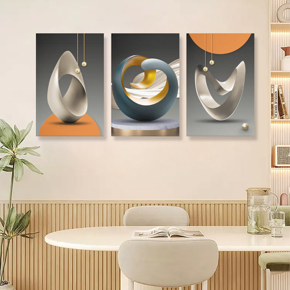 Modern Minimalist Decoration,Triple Frameless Canvas Painting.