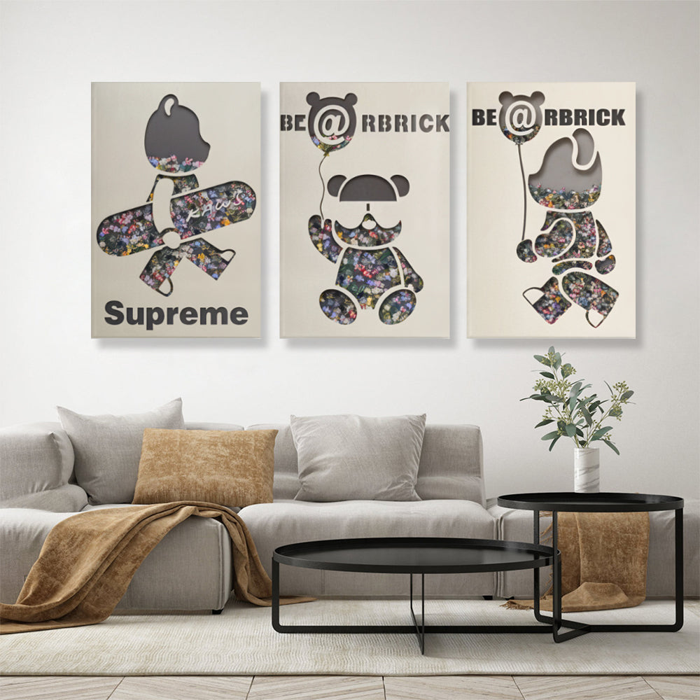 Creative Flower Bear,Triple Frameless Canvas Painting