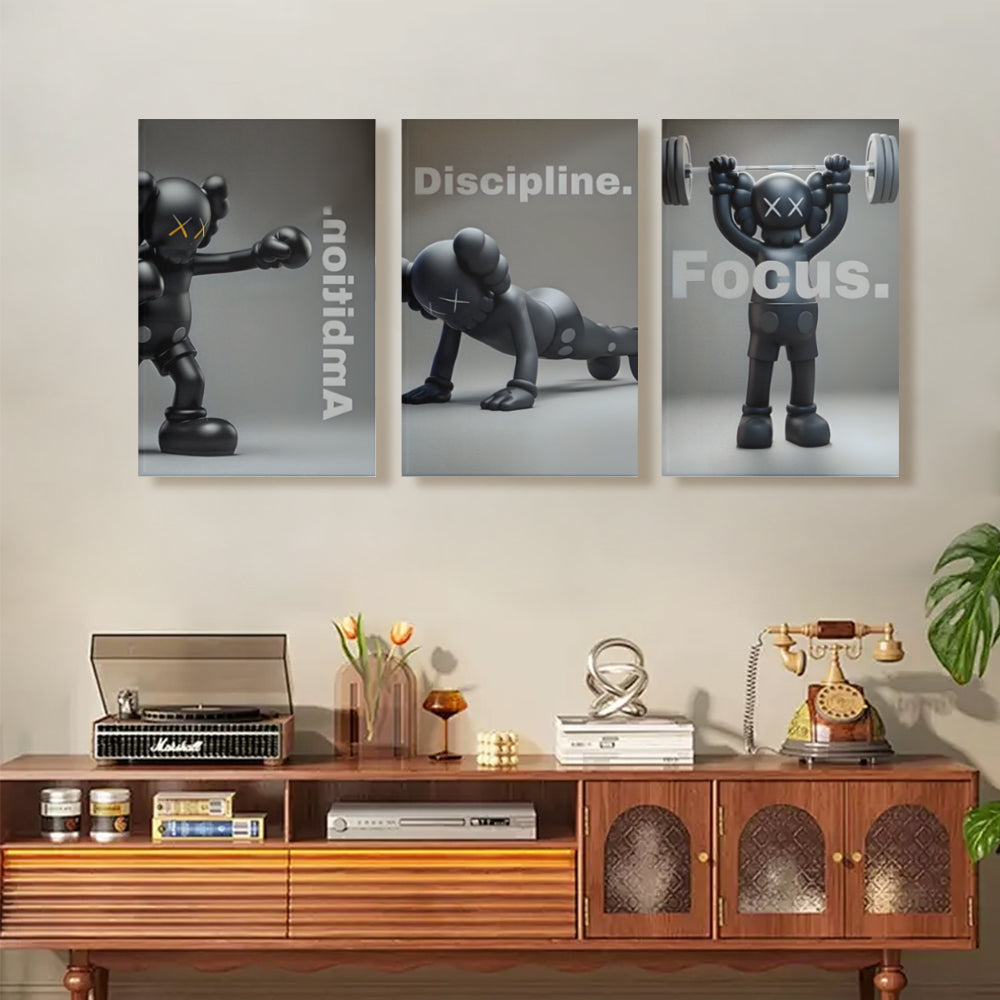 Creative Bear Simple Style, Triple Frameless Canvas Painting