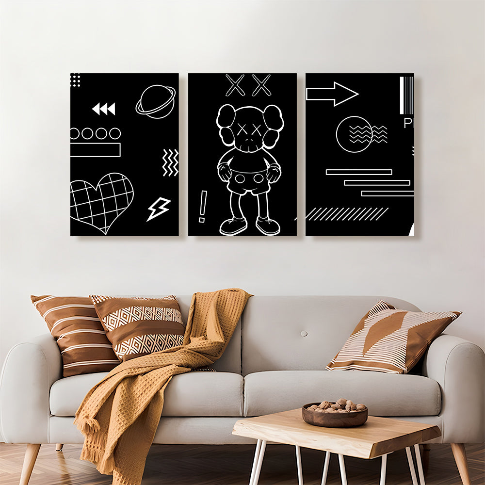 Black And White Line Pattern,Triple Frameless Canvas Painting