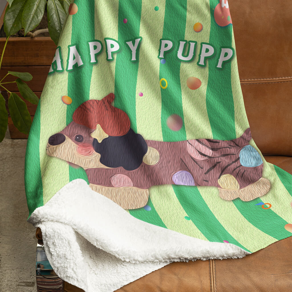 Vertical striped oil painting style dachshund blanket soft and comfortable