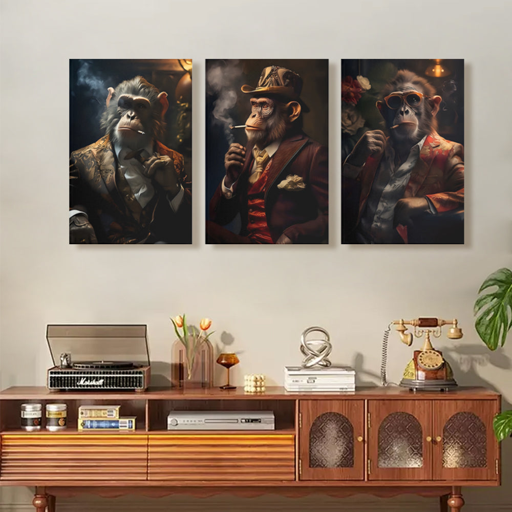 Monkey Boss Creative Pattern Design,Triple Frameless Canvas Painting.