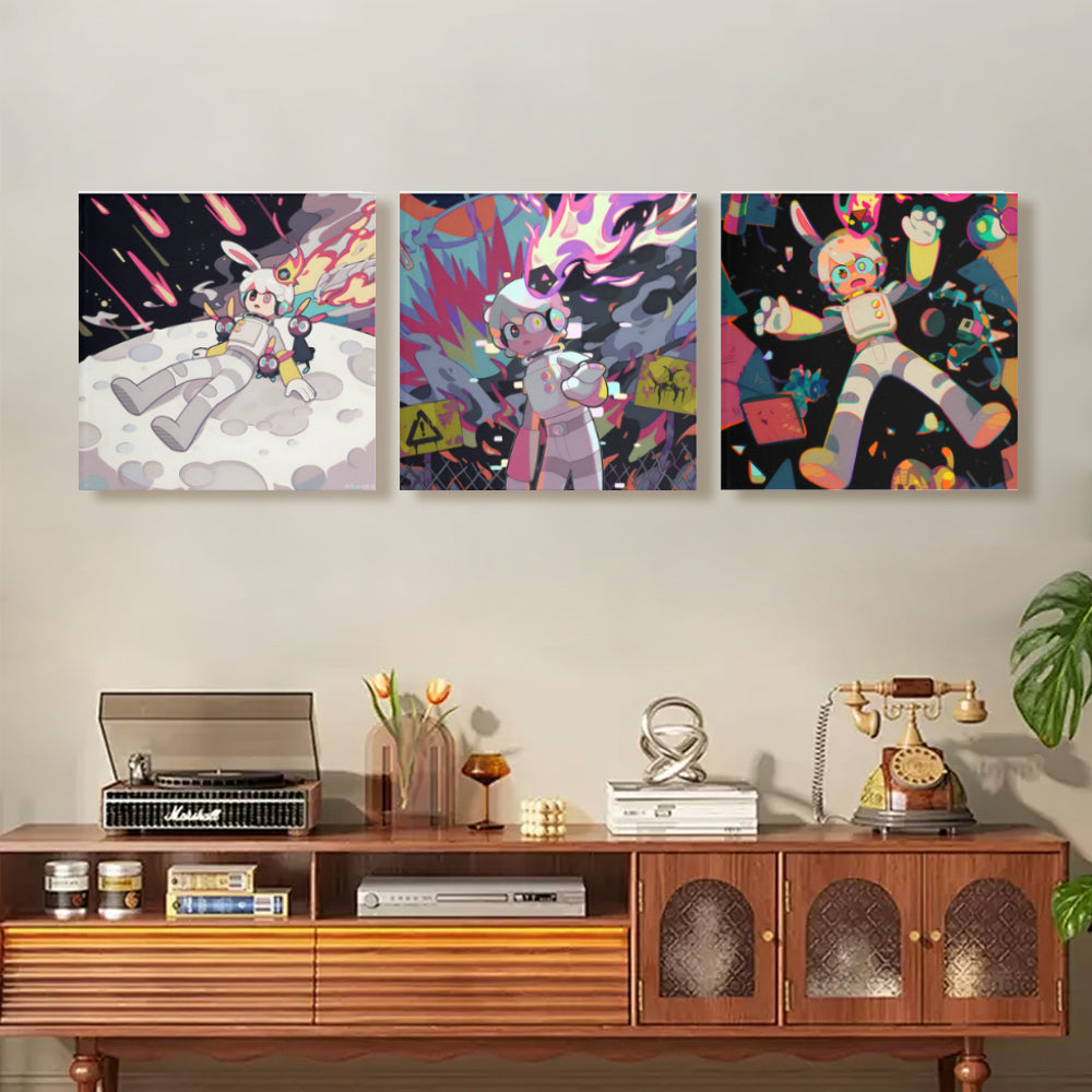 Colorful Graffiti Astronaut,Square Triple Frameless Canvas Painting