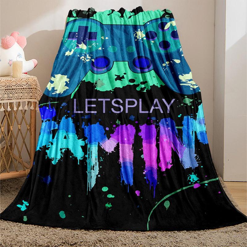 Game Controller & Letter Prints Pattern Soft Comfortable Throw Warm Napping Blanket