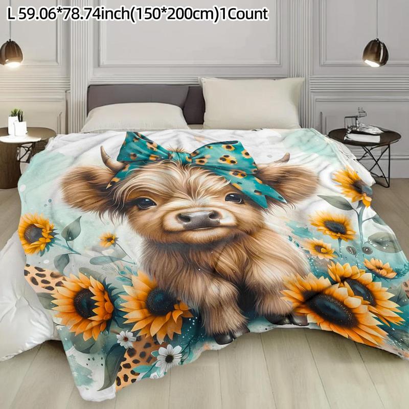 Sunflower Cow Flannel Blanket Soft Cozy Throw