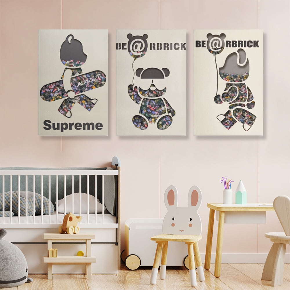 Creative Flower Bear,Triple Frameless Canvas Painting