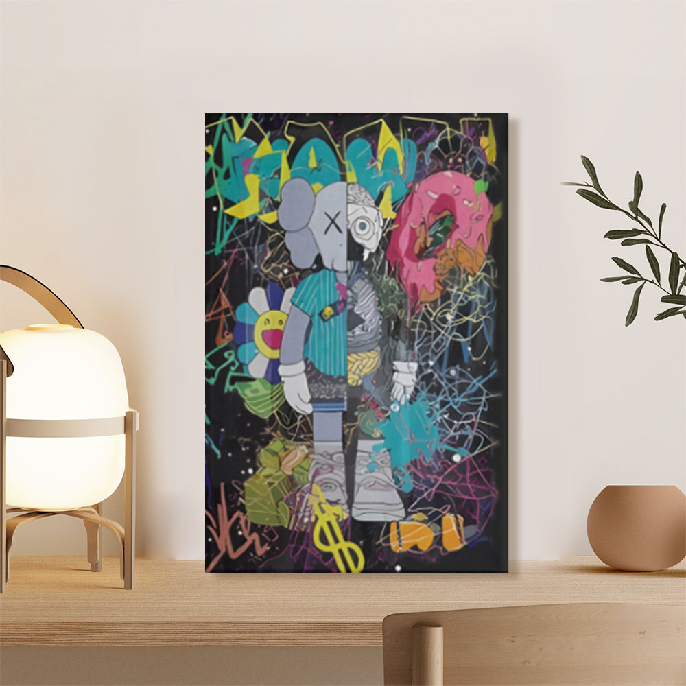 Messy Bear Creative Pattern Design,Triple Frameless Canvas Painting.