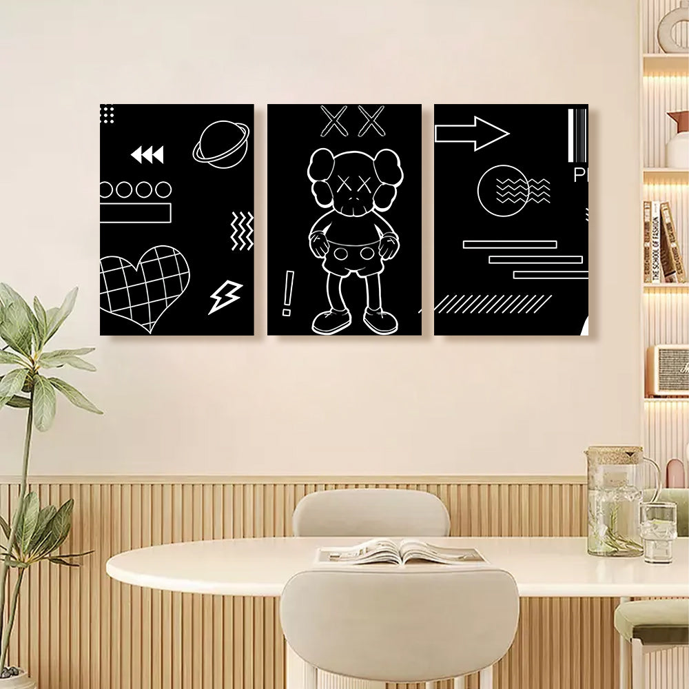 Black And White Line Pattern,Triple Frameless Canvas Painting