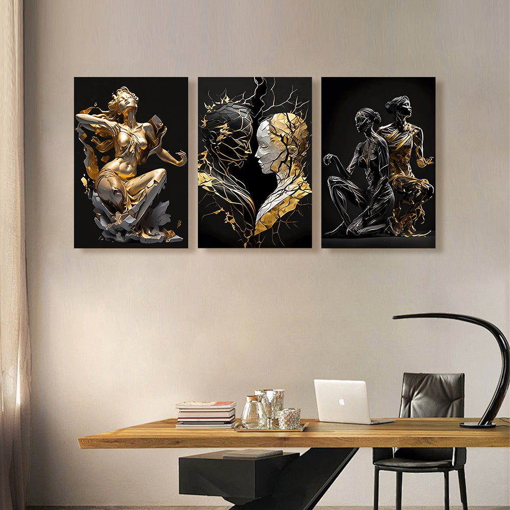 Creative Abstract Design,Triple Frameless Canvas Painting.
