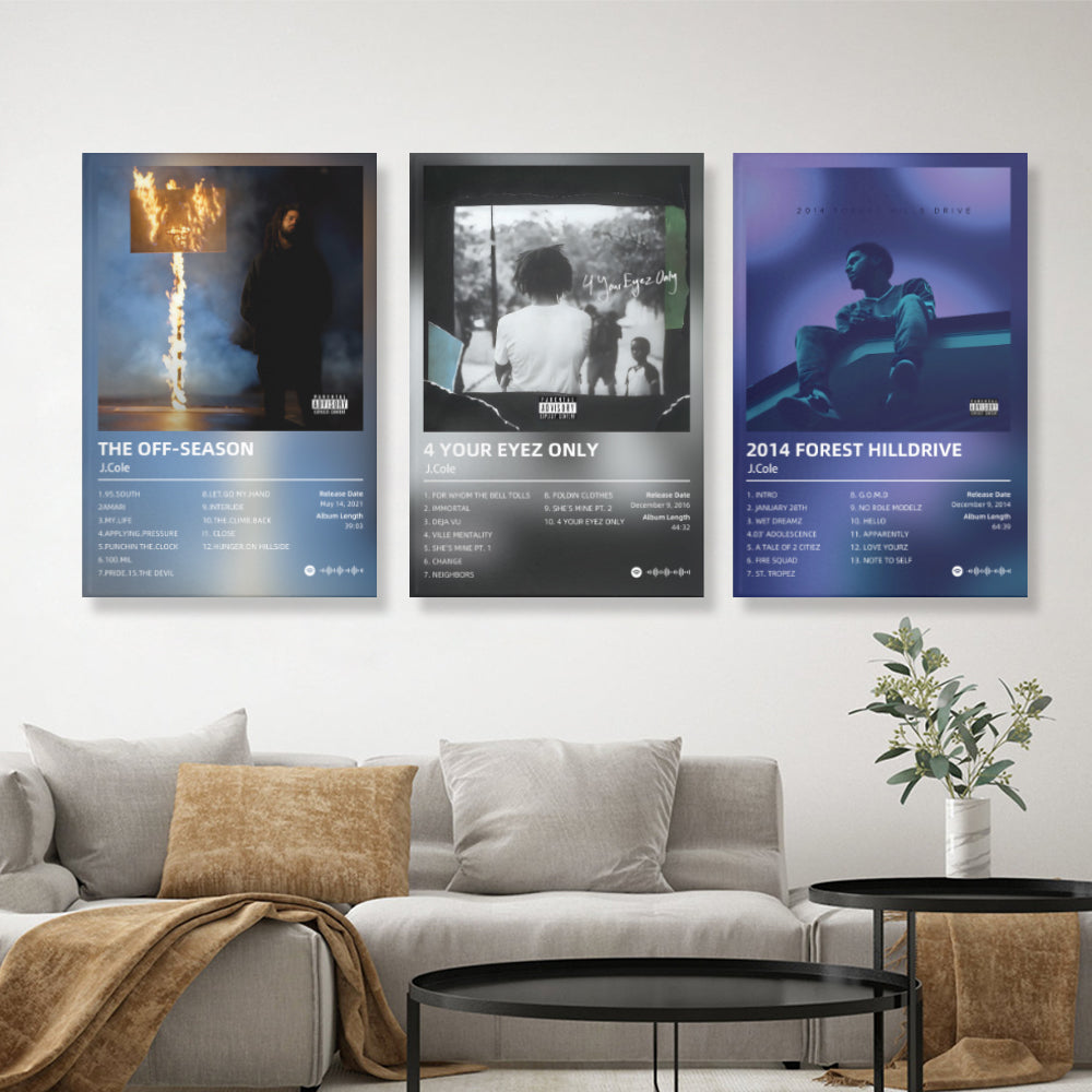 J.Cole Album Poster,Triple Frameless Canvas Painting