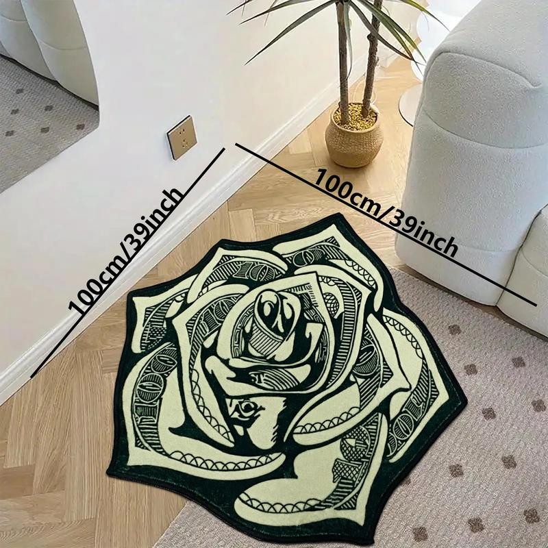 Irregular Shaped Rose Pattern Soft Non-slip Bedside Shaggy Floormat