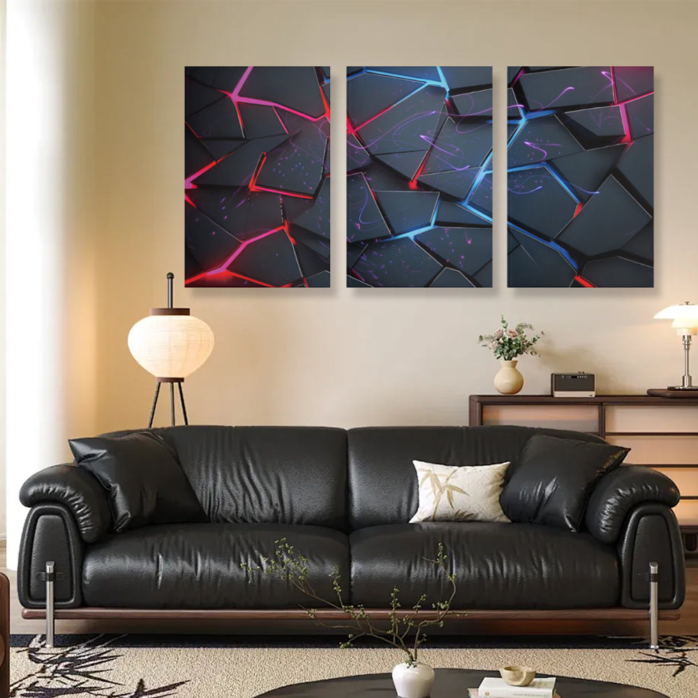 Blocky Technology Style,Triple Frameless Canvas Painting