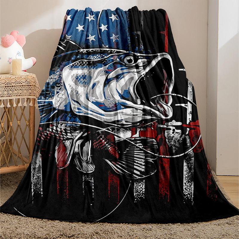 Colorful Fish & American Flag Soft Warm Cozy Throw Napping Blankets