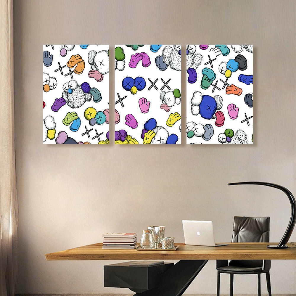 Cute Creative Pattern Design,Triple Frameless Canvas Painting.