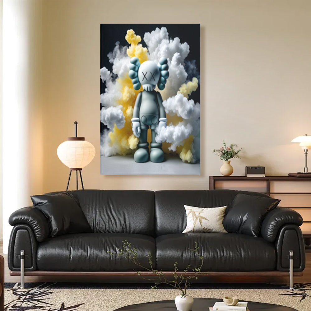 Colorful Cloud Bear Creative Pattern Design,Triple Frameless Canvas Painting