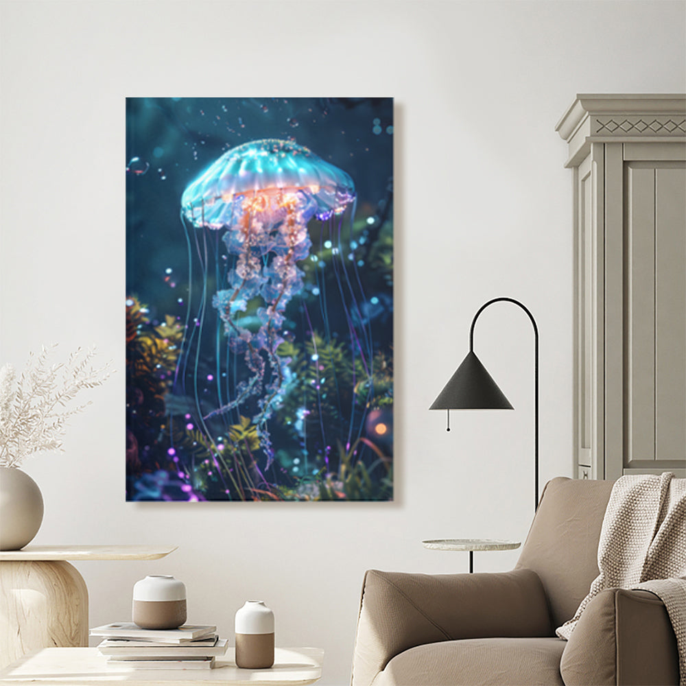 Colorful Jellyfish Creative Pattern Design,Triple Frameless Canvas Painting.