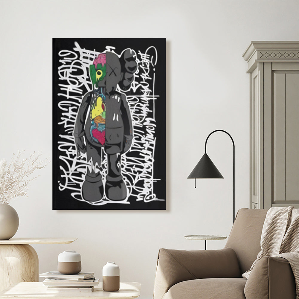 Messy Bear Creative Pattern Design,Triple Frameless Canvas Painting.