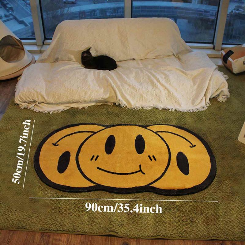 Cartoon Smile Face Design Pattern Soft Non-slip Bedside Shaggy Floormat