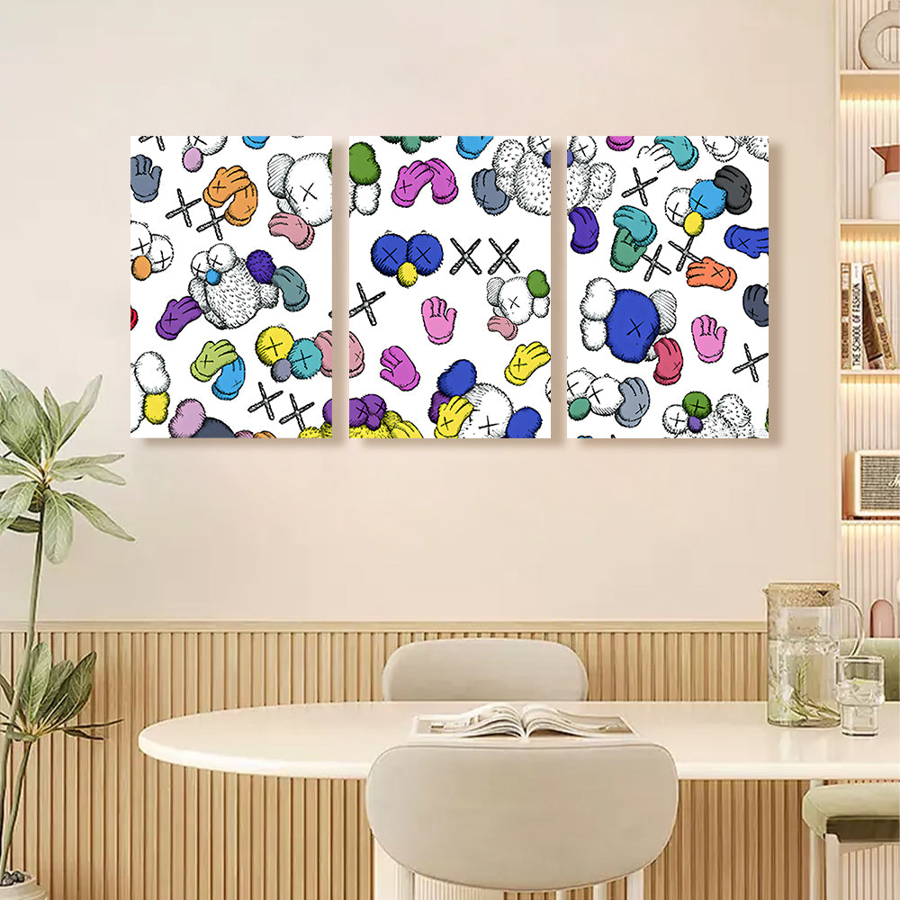 Cute Creative Pattern Design,Triple Frameless Canvas Painting.