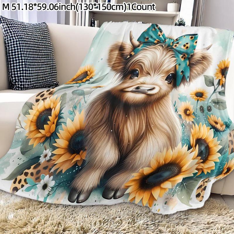 Sunflower Cow Flannel Blanket Soft Cozy Throw