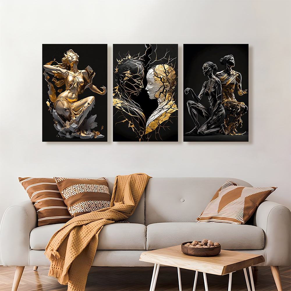 Creative Abstract Design,Triple Frameless Canvas Painting.