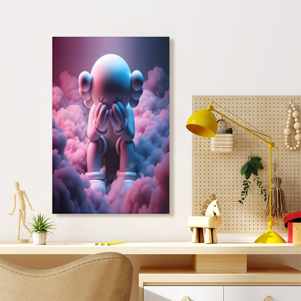 Colorful Cloud Bear Creative Pattern Design,Triple Frameless Canvas Painting