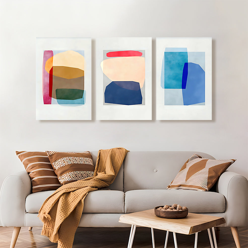 Creative Color Block Pattern,Triple Frameless Canvas Painting