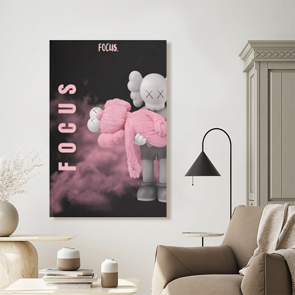 Pink Bear Creative Pattern Design,Triple Frameless Canvas Painting.