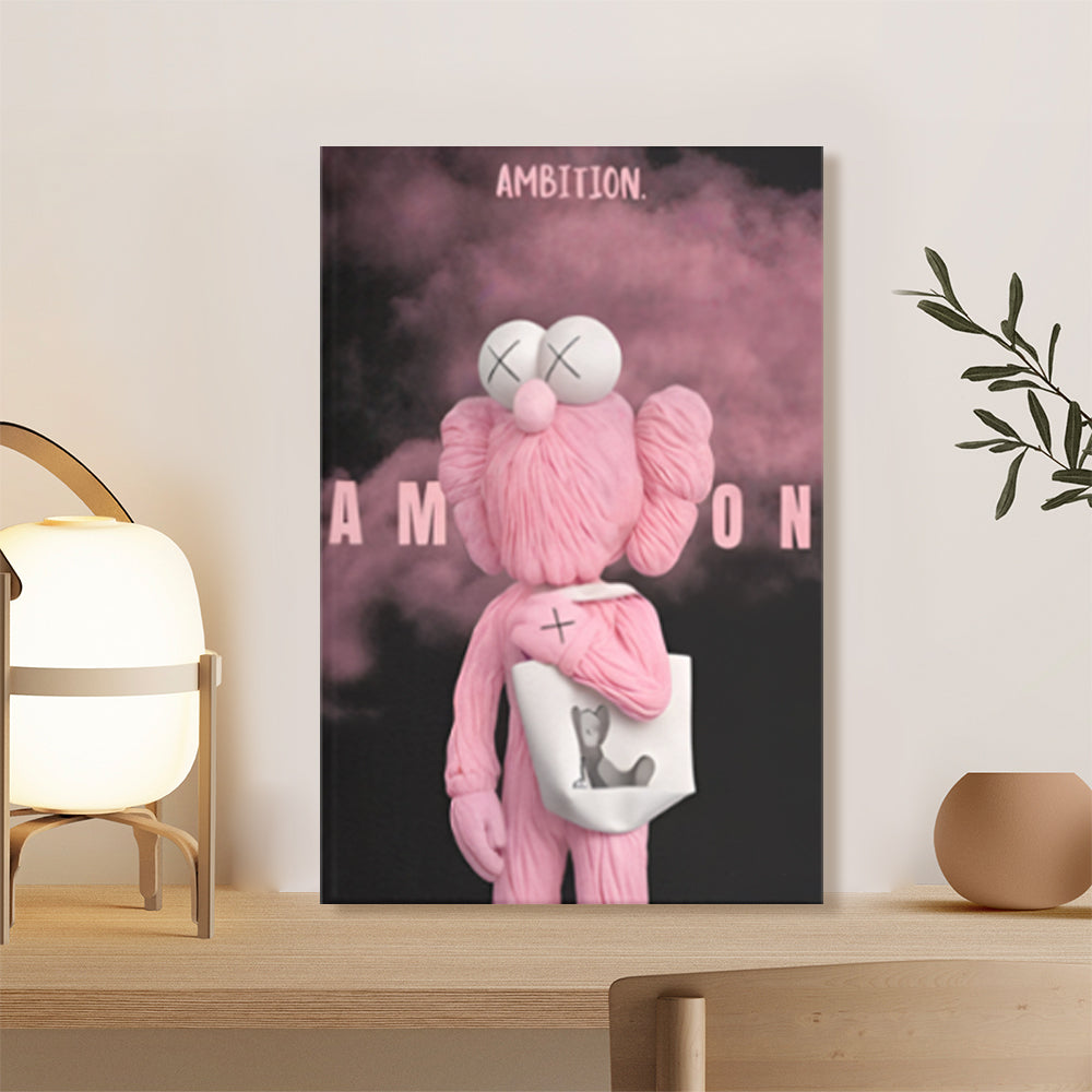 Pink Bear Creative Pattern Design,Triple Frameless Canvas Painting.