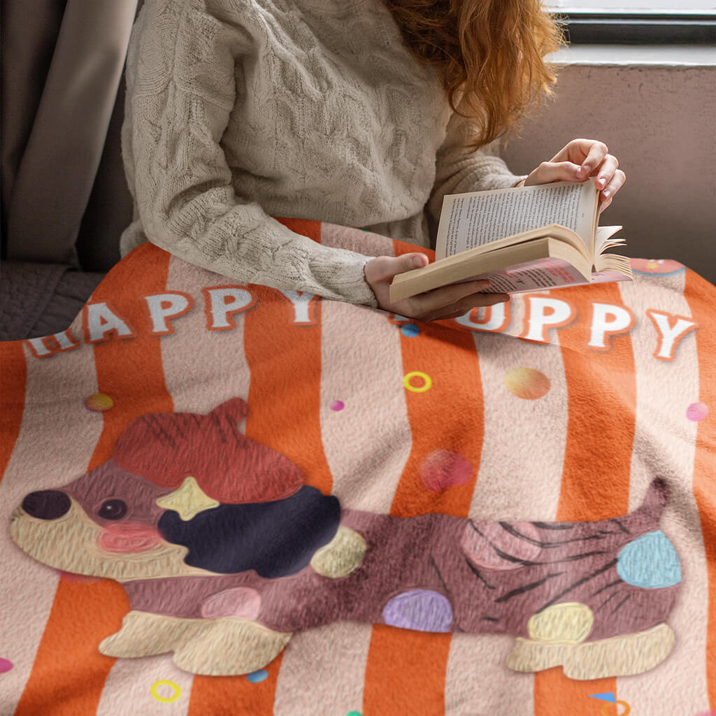 Vertical striped oil painting style dachshund blanket soft and comfortable