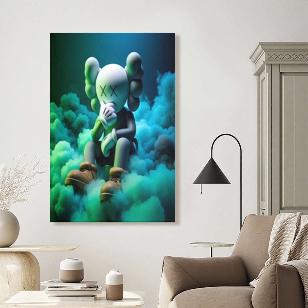 Colorful Cloud Bear Creative Pattern Design,Triple Frameless Canvas Painting