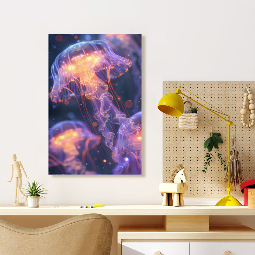 Colorful Jellyfish Creative Pattern Design,Triple Frameless Canvas Painting.