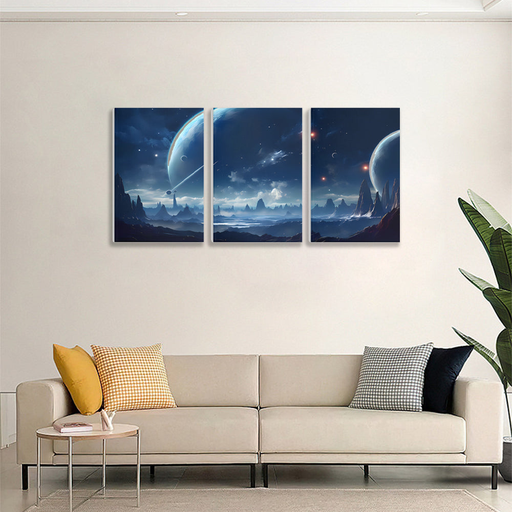 Technology Starry Sky,Triple Frameless Canvas Painting.