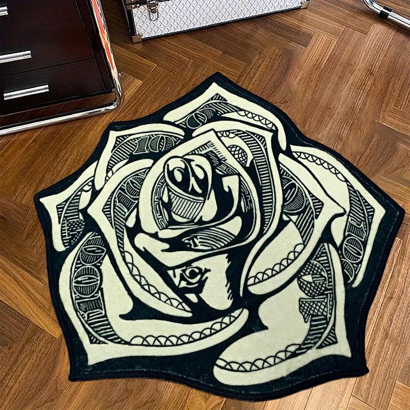 Irregular Shaped Rose Pattern Soft Non-slip Bedside Shaggy Floormat