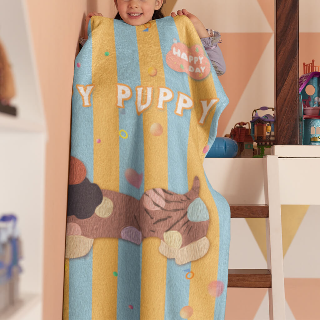 Vertical striped oil painting style dachshund blanket soft and comfortable