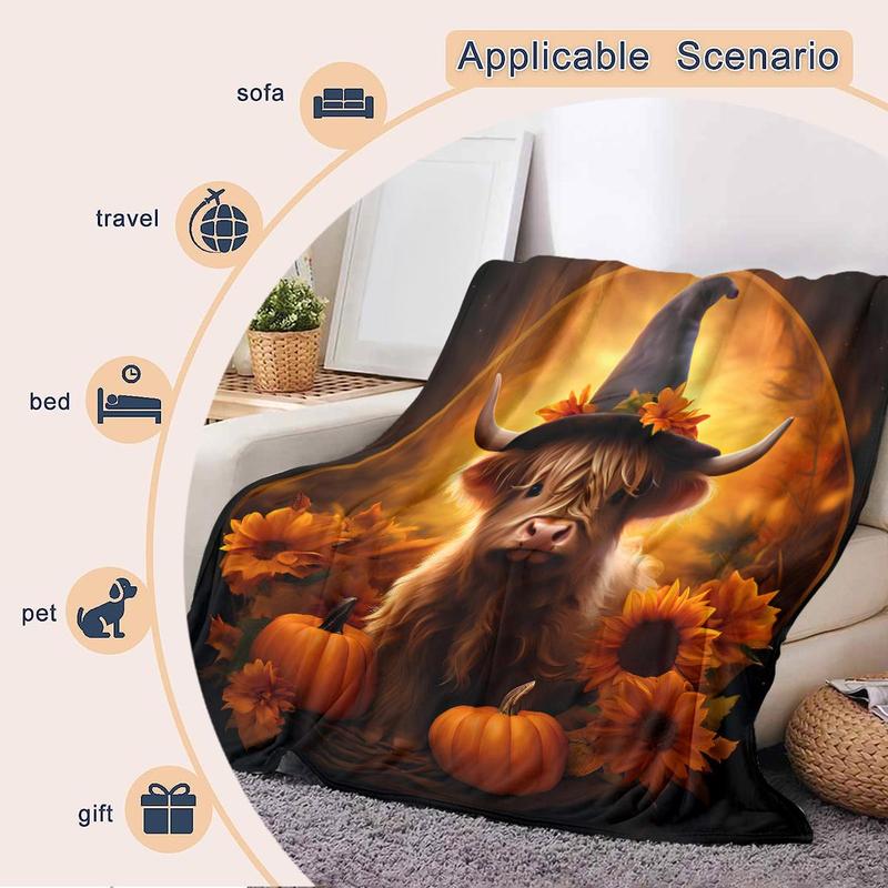 Sunflower Pumpkin Cow Pattern Soft Comfortale Throw Blanket