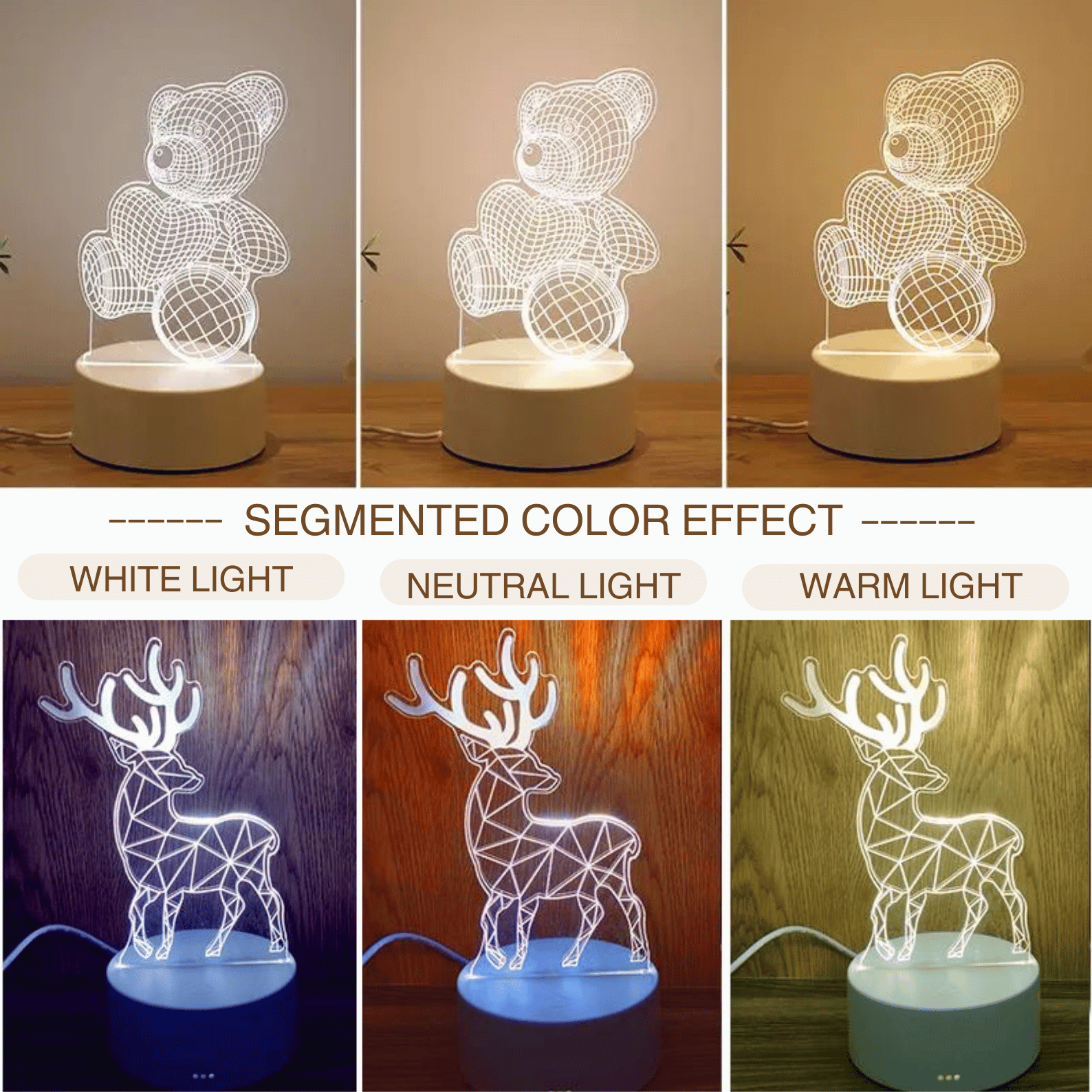 3D Bear, Deer, Guitar & Christmas Tree-Shaped LED Night Light USB Powered, Color-Changing Touch Control Desk Lamp