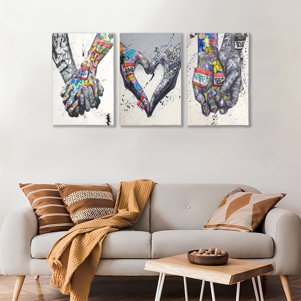Creative Trendy Cool Gestures,Triple Frameless Canvas Painting.