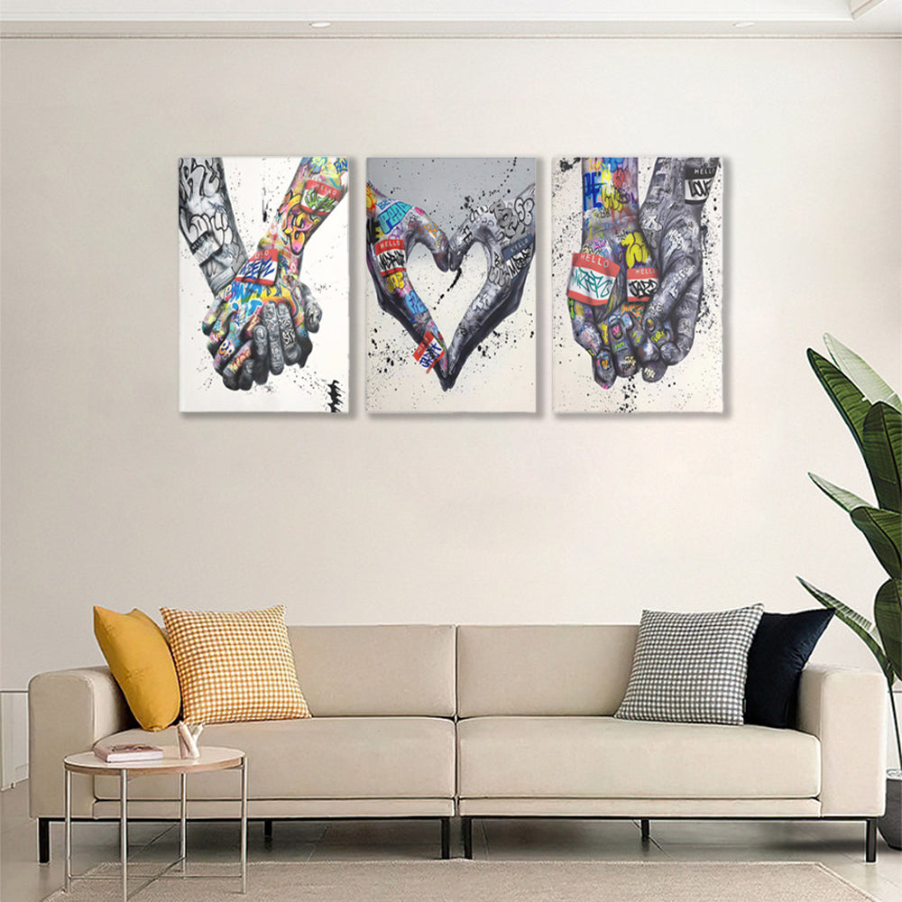 Creative Trendy Cool Gestures,Triple Frameless Canvas Painting.