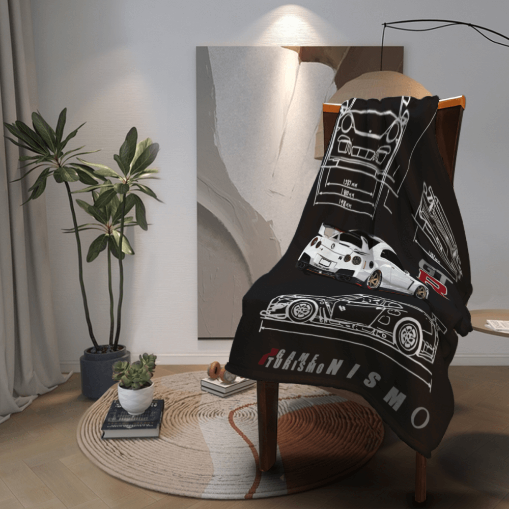 Car Model Line Drawing Pattern, Blanket Soft And Comfortable